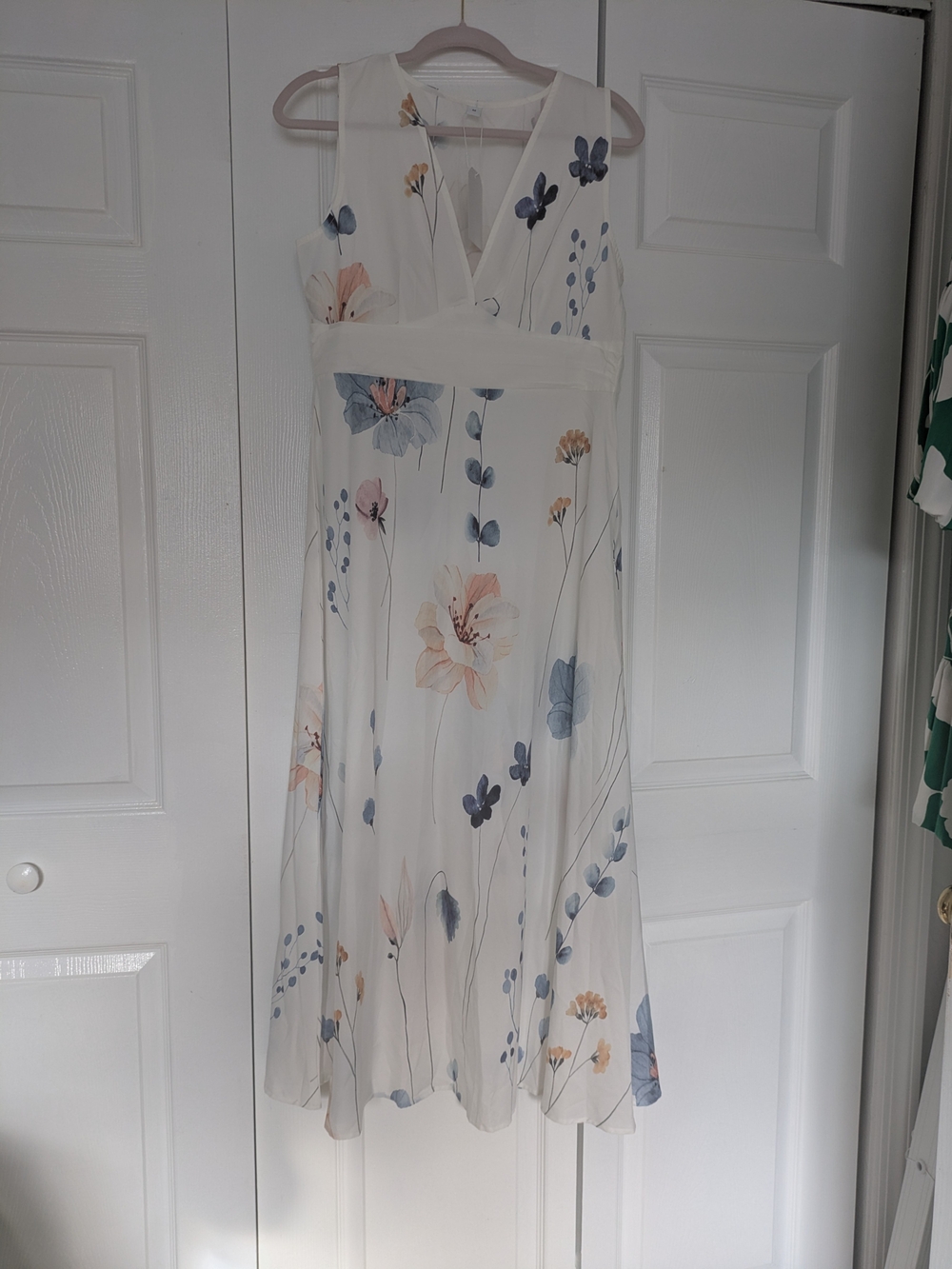 White Mark White Floral Midi Dress with Blue & Pink Blooms